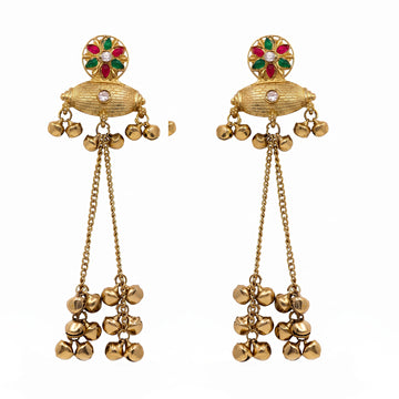 PRAO Earrings Anti-Tarnish Floral Ghungroo Dangles