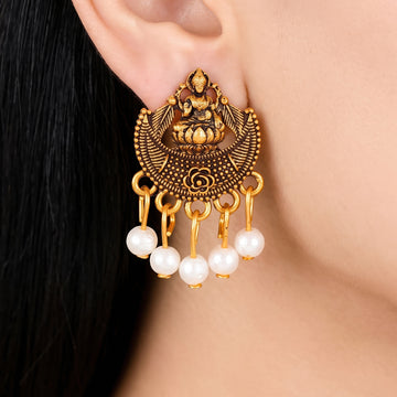 PRAO Earrings Anti-Tarnish Lakshmi Lotus Studs