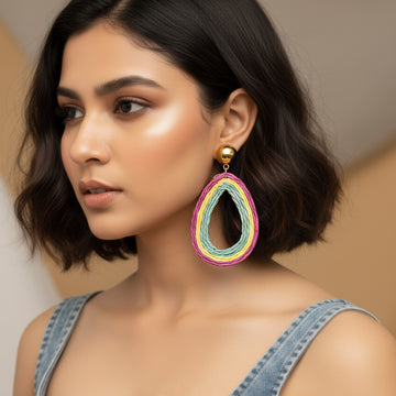 PRAO Earrings Multicoloured Premium Quality Raffia Danglers