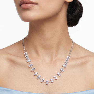 PRAO Necklace Anti-Tarnish Multi Strand Rhinestone Chain With Wavy Crystal Accents