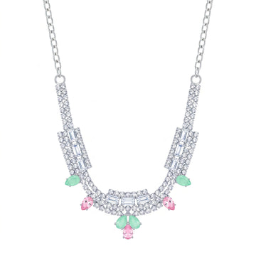PRAO Necklace Anti-Tarnish Rhinestone with Pastel Stones