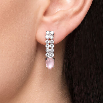 PRAO Earrings Anti-Tarnish Pink Crystal Dangles