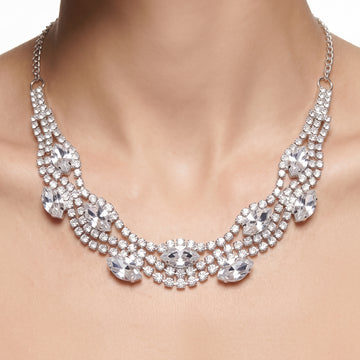PRAO Necklace Anti-Tarnish Rhinestone with Marquise-Cut Crystal Accents