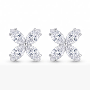 PRAO Earrings Anti-Tarnish Marquise-Cut Floral Studs