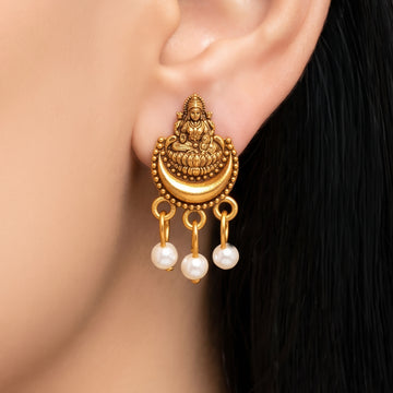 PRAO Earrings Anti-Tarnish Lakshmi Moon Studs