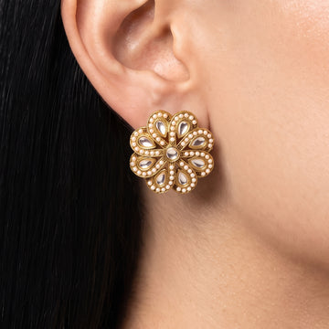 PRAO Earrings Anti-Tarnish Kundan Floral Studs