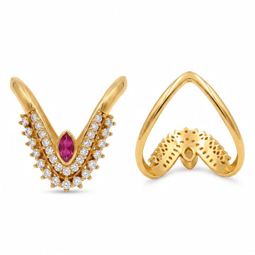 PRAO Ring Anti-Tarnish Traditional Chevron with Marquise-Cut Pink Stone (Adjustable Size)