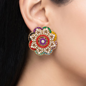 PRAO Earrings Anti-Tarnish Floral Bead Studs