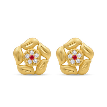 PRAO Earrings Anti-Tarnish Floral Crystal Studs