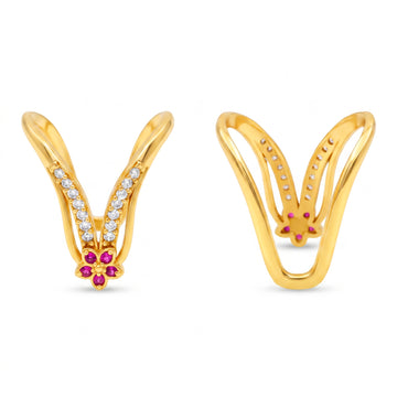 PRAO Ring Anti-Tarnish V-Shape Ruby Crystal (Adjustable Size)
