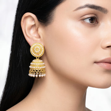 PRAO Earrings Anti-Tarnish Textured Pearl Jhumka Dangles With Circular Studs And Pearl Drops