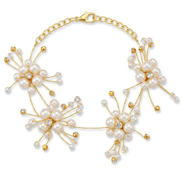 PRAO Bracelet Anti-Tarnish Multi-Layered Starburst Pearl & Crystal Bangle (Adjustable Size)