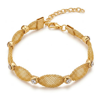 PRAO Bracelet Anti-Tarnish Crystal Accent Mesh Bangle (Adjustable Size)