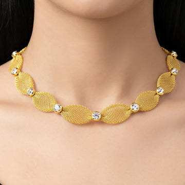 PRAO Necklace Anti-Tarnish Crystal Accent Mesh Chain