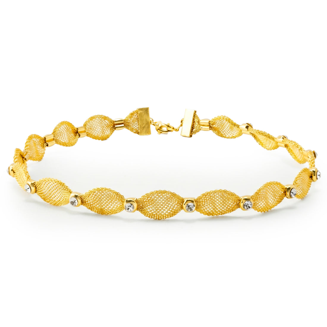 PRAO Necklace Anti-Tarnish Gold Plated Crystal Accent Mesh Chain