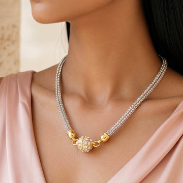PRAO Necklace Anti-Tarnish Crystal-Encrusted Rope Chain With Crystal Ball Clasp