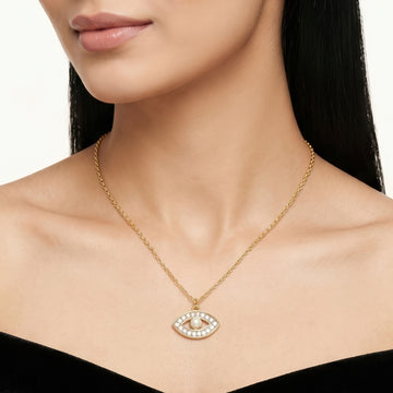 PRAO Necklace Anti-Tarnish Evil Eye Pendant With Pearl Center