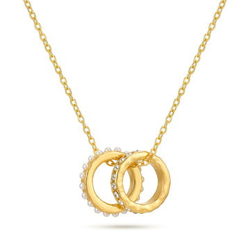 PRAO Necklace Anti-Tarnish Double Ring Pearl Chain