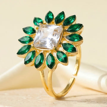 PRAO Ring Anti-Tarnish Green Halo Crystal (Adjustable Size)