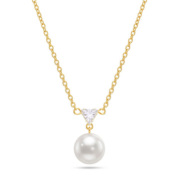 PRAO Necklace Anti-Tarnish Trillion Crystal & Pearl Pendant