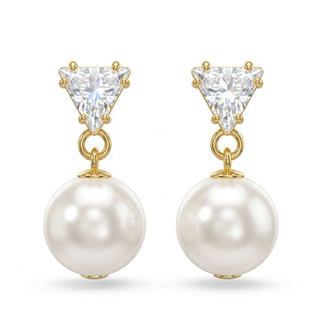 PRAO Earrings Anti-Tarnish Trillion Crystal Pearl Dangles