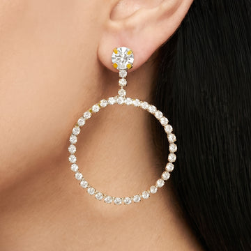 PRAO Earrings Anti-Tarnish Crystal-Encrusted Hoops