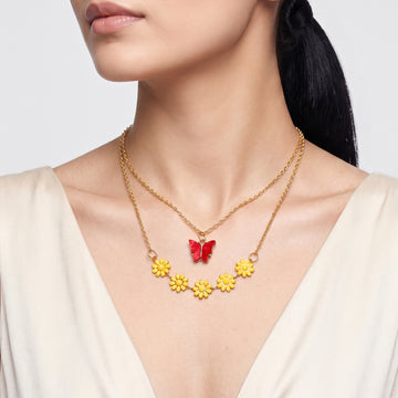 PRAO Necklace Anti-Tarnish Butterfly & Daisy Charm Chain