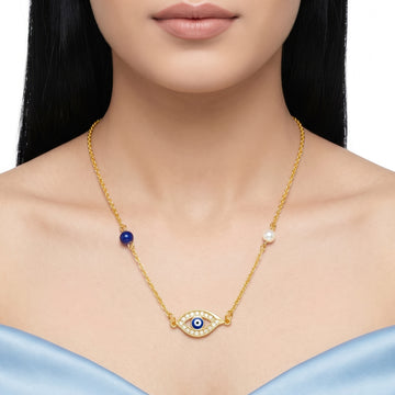 PRAO Necklace Anti-Tarnish Evil Eye Pearl Pendant Chain