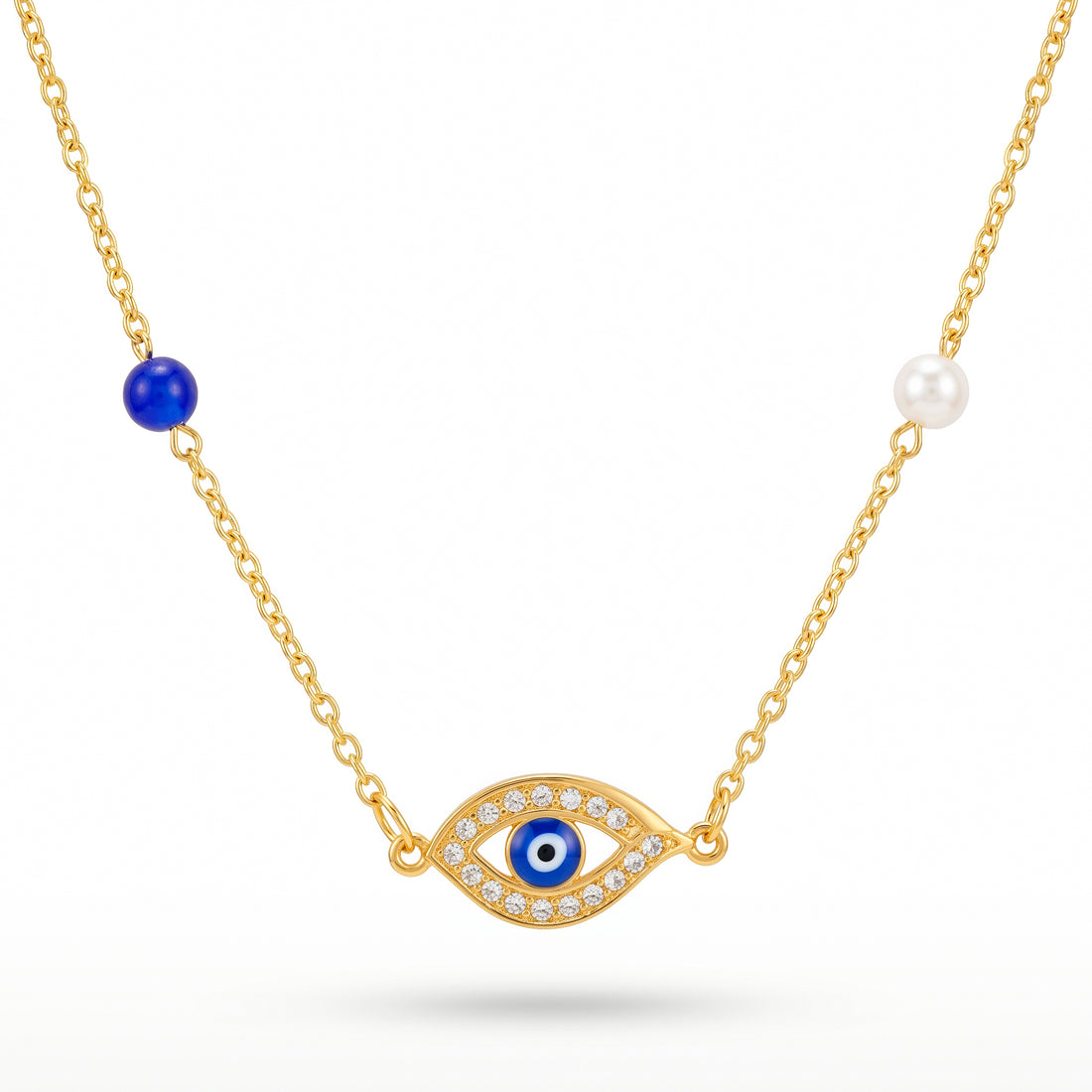 PRAO Necklace Anti-Tarnish Gold Plated Evil Eye Pearl Pendant