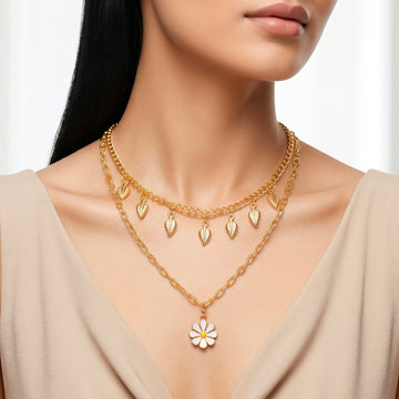 PRAO Necklace Anti-Tarnish Daisy Charm Double-Layer Chain