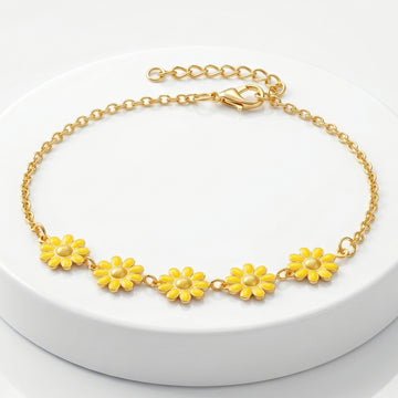 PRAO Anklet Anti-Tarnish Yellow Daisy Charm Chain