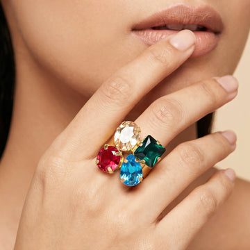 PRAO Ring Anti-Tarnish Multicoloured Crystals (Adjustable Size)