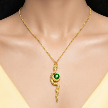 PRAO Necklace Anti-Tarnish Emerald Snake Pendant
