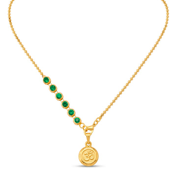 PRAO Necklace Anti-Tarnish Om Medallion Chain With Emerald Gemstones