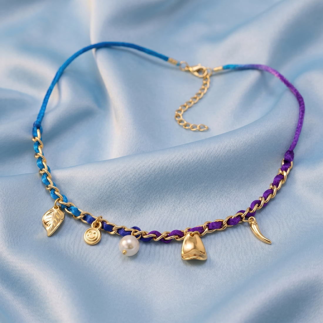 PRAO Necklace Anti-Tarnish Mixed Charms Ribbon