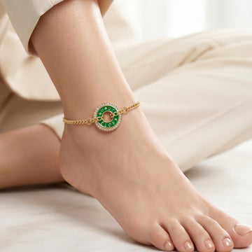 PRAO Anklet Anti-Tarnish Turquoise Medallion Crystal Chain