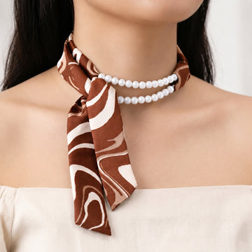PRAO 5-in-1 Brown & White Satin & Pearl Set