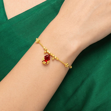 PRAO Bracelet Anti-Tarnish Ruby Flower Chain (Adjustable Size)