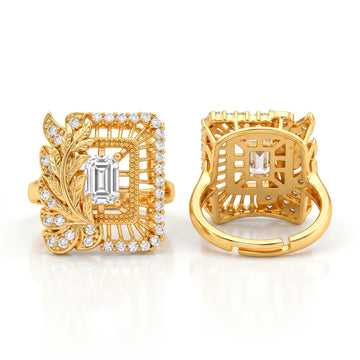 PRAO Ring Anti-Tarnish Emerald-Cut Crystal (Adjustable Size)