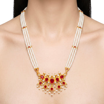PRAO Necklace Anti-Tarnish Ruby Pearl Pendant