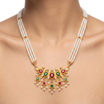 PRAO Necklace Anti-Tarnish Pink Green Pearl