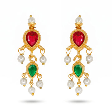 PRAO Earrings Anti-Tarnish Pink Green Pearl Dangles