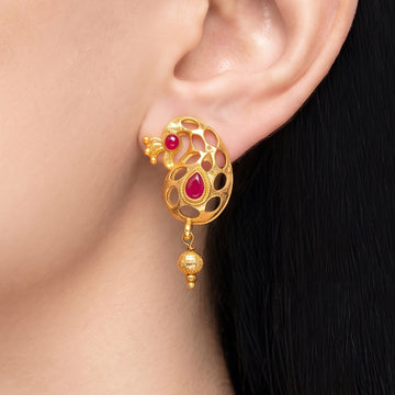 PRAO Earrings Anti-Tarnish Paisley Pink Studs