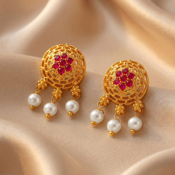 PRAO Earrings Anti-Tarnish Filigree Pearl Dangles