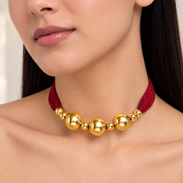 PRAO Necklace Anti-Tarnish Golden Balls Statement Set
