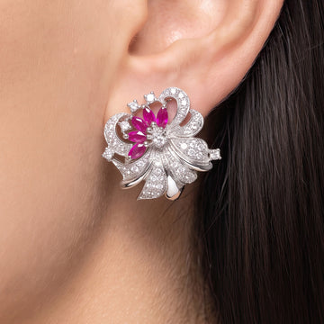 PRAO Earrings Anti-Tarnish Pink Floral CZ Studs