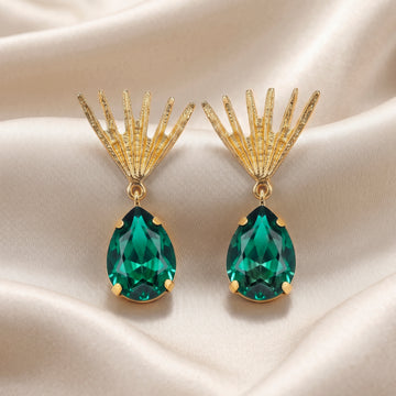 PRAO Earrings Anti-Tarnish Hedgehog Emerald Crystal Drop