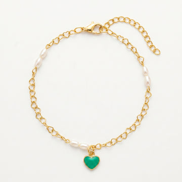 PRAO Anklet Anti-Tarnish Heart Pearl Charm