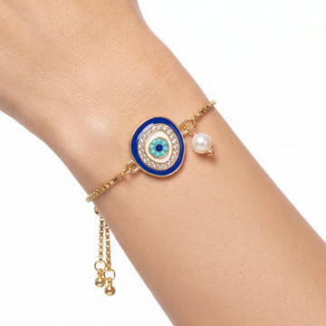 PRAO Bracelet Anti-Tarnish Evil Eye Pearl Chain (Adjustable Size)