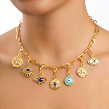 PRAO EVIL EYE CHARMS COMBO ✨ Anti-Tarnish Gold Plated Necklace, Bracelet, Ring, Earrings & 7 Detachable Charms (Complete Set)